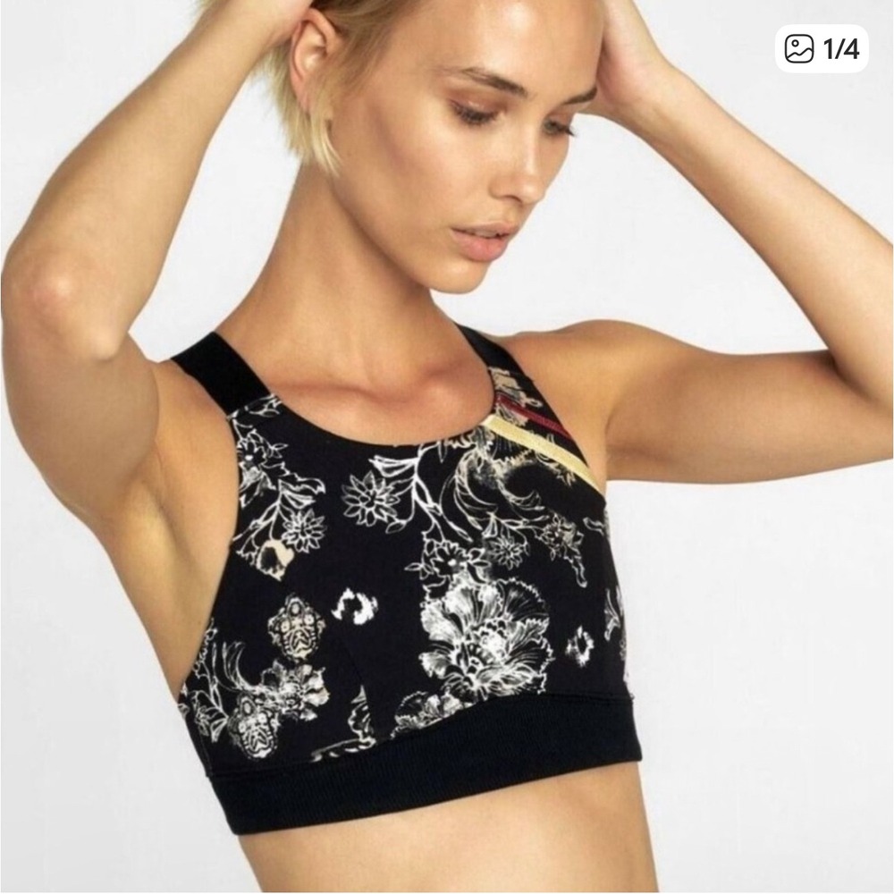 Free People Movement Freestyle Sports Bra Black Cream‎ Floral S Yoga Balletcore